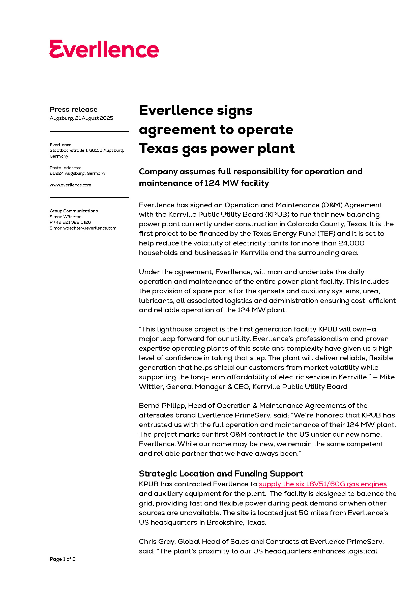 Everllence signs agreement to operate Texas gas power plant